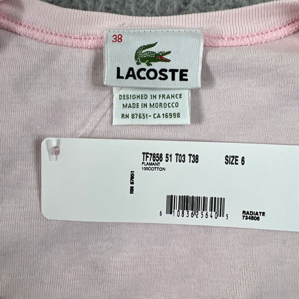 Lacoste Women's V-Neck Long Sleeve T-Shirt Light Pink US Size M (EU/6) VTG NWT - Picture 5 of 10